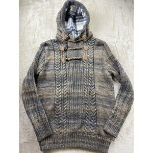 Leif Nelson Cable Knit Sweater Mens 3XL Brown Hoodie Heavyweight Wool Blend